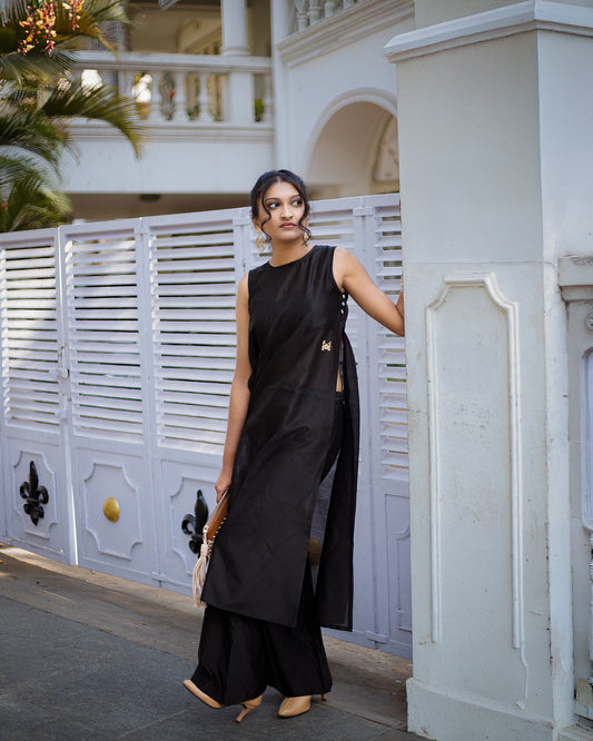 Black Chanderi Tunic Set