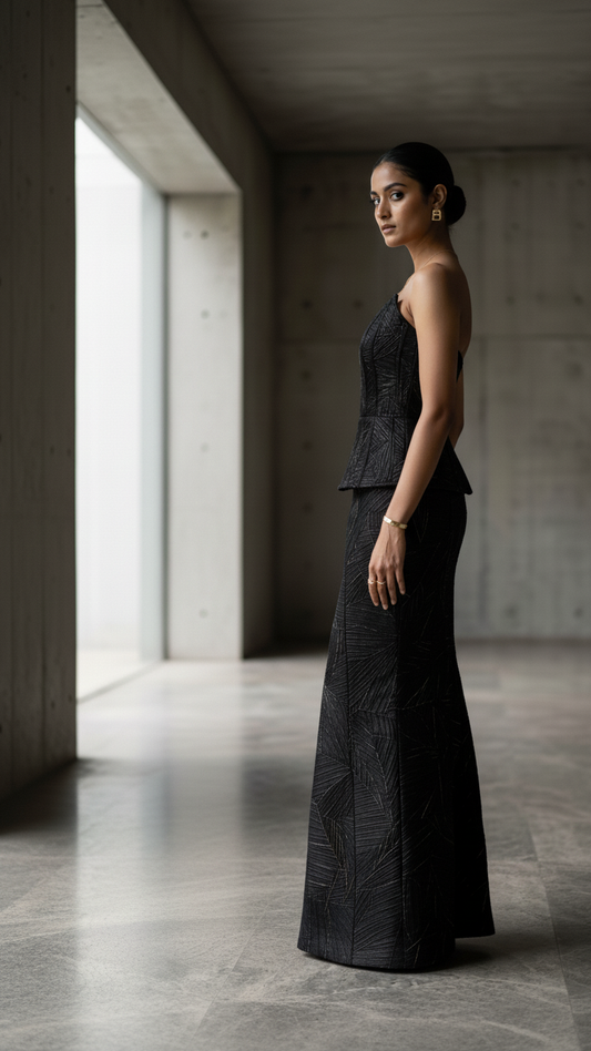 The Black Silk Corset Set