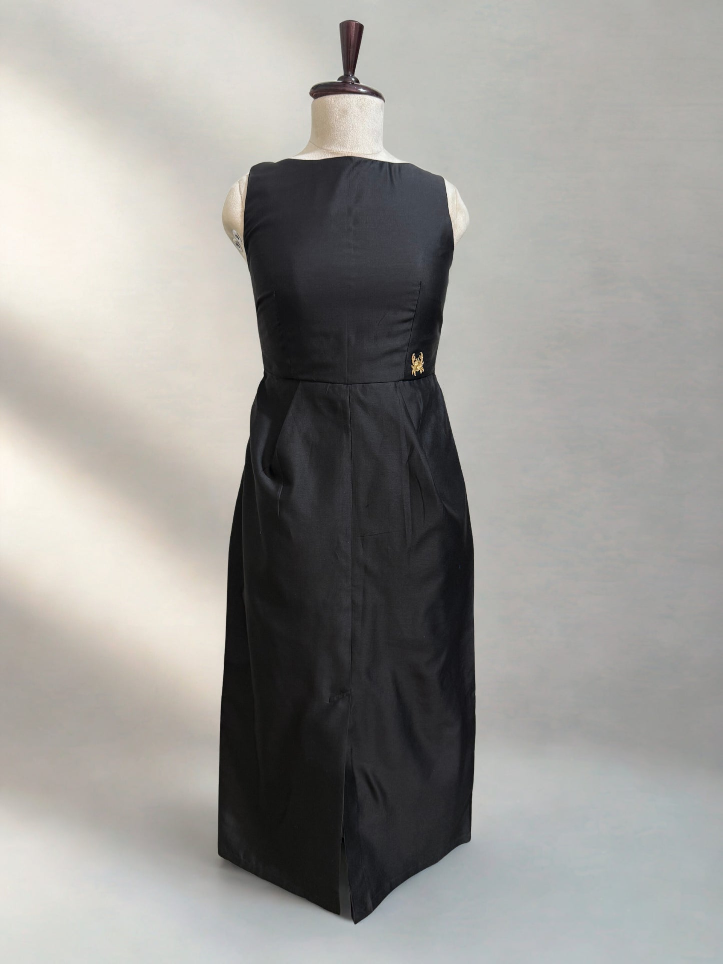Black Chanderi Sculpted Long Dress