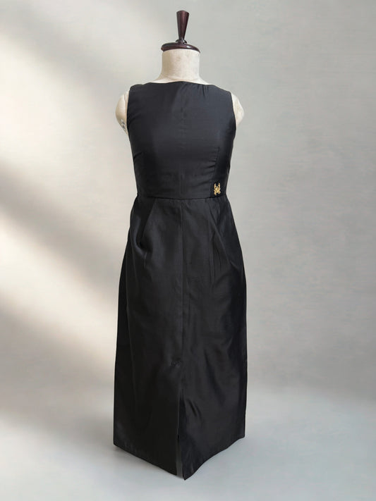 Black Chanderi Sculpted Long Dress