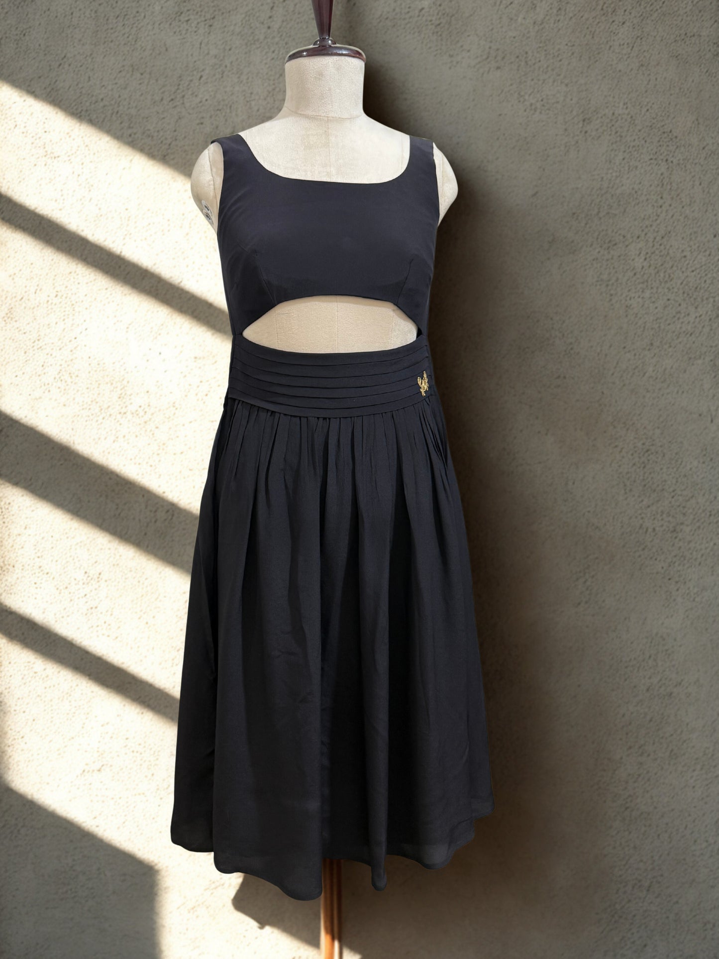 Black Silk Crepe Sculpted Dress