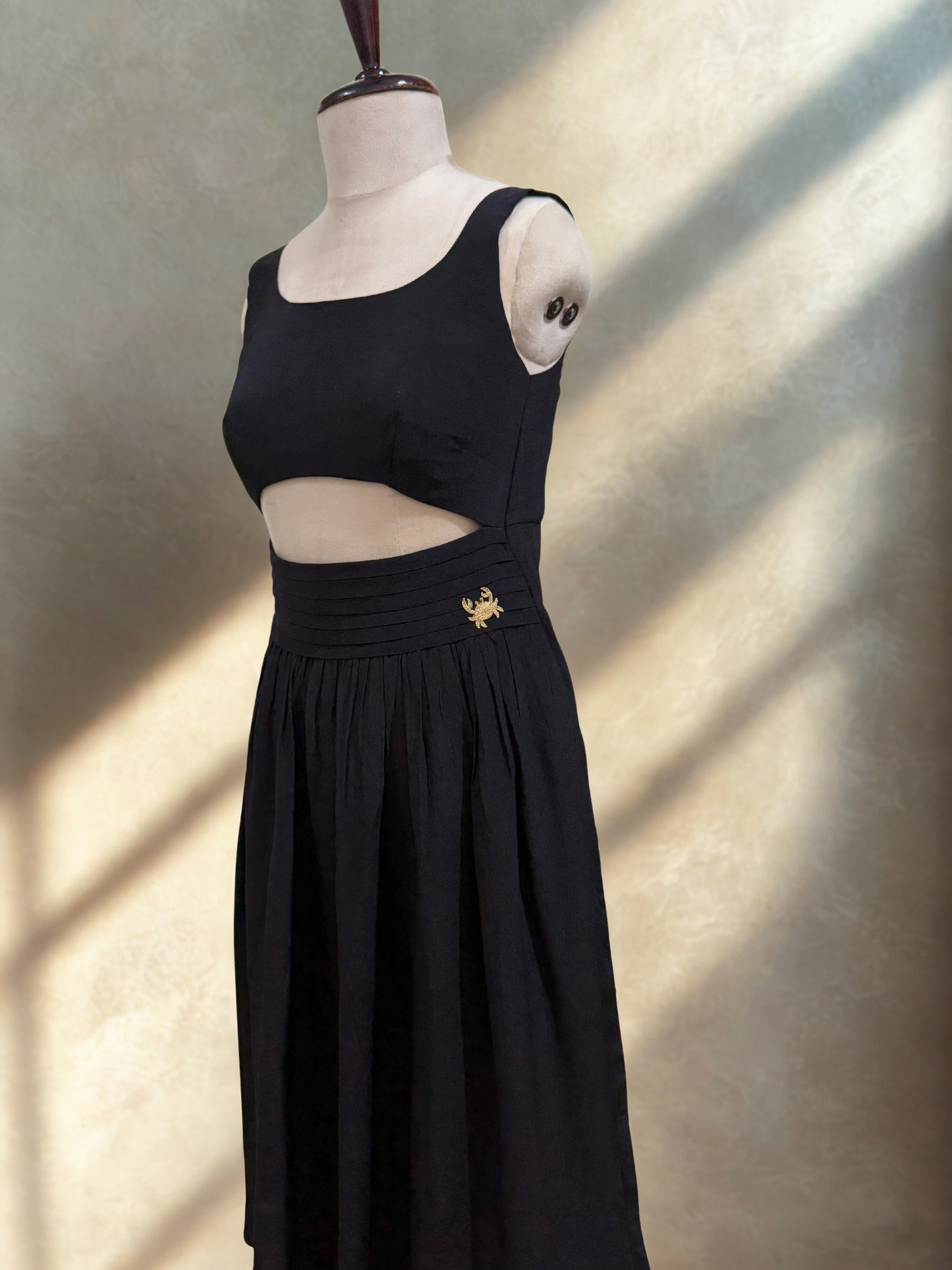 Black Silk Crepe Sculpted Dress