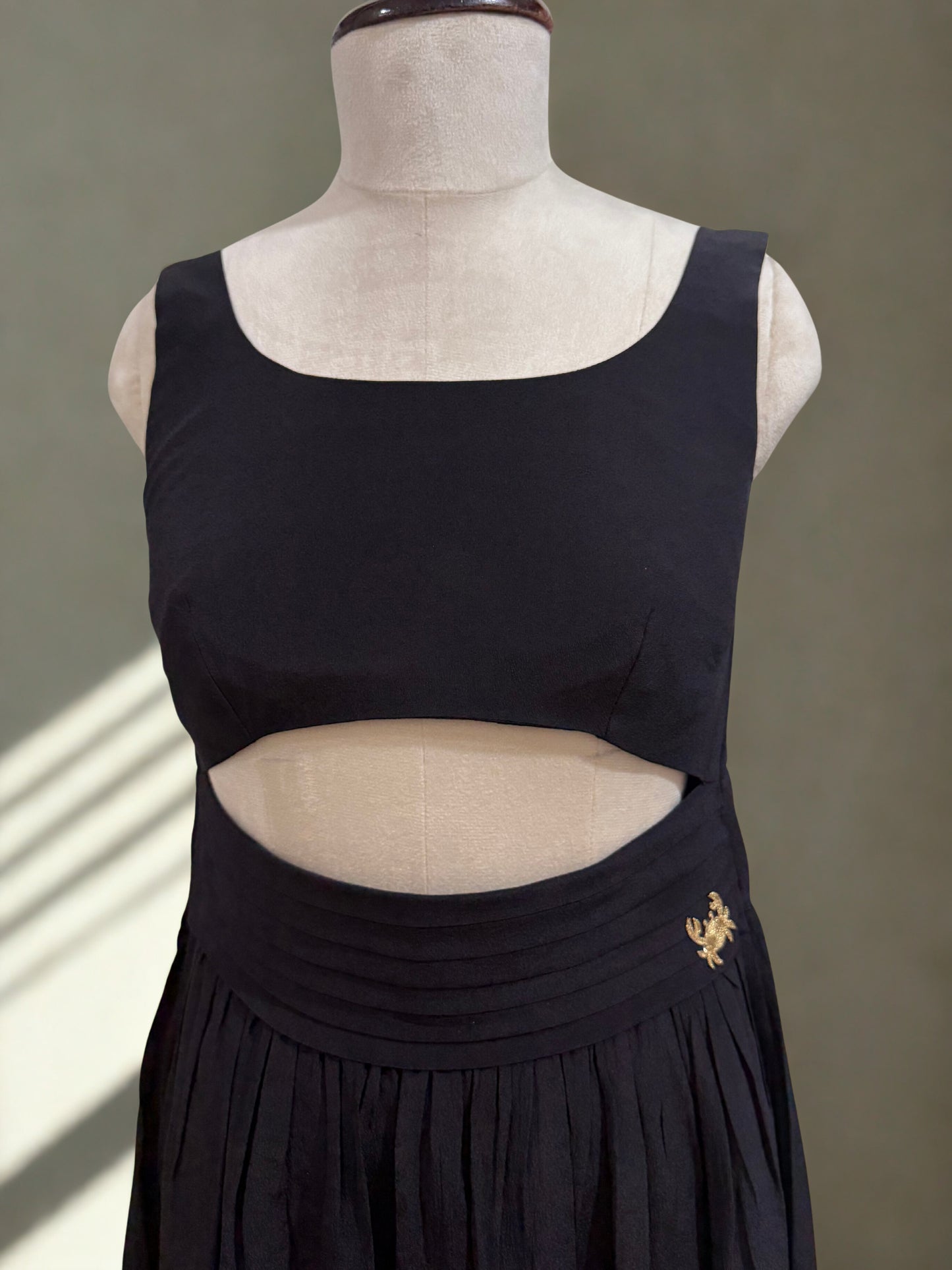 Black Silk Crepe Sculpted Dress