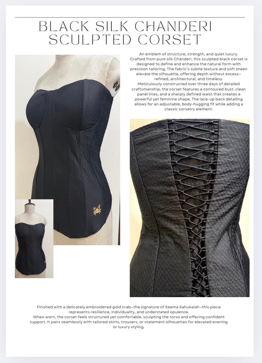 Black Silk Chanderi Sculpted Corset