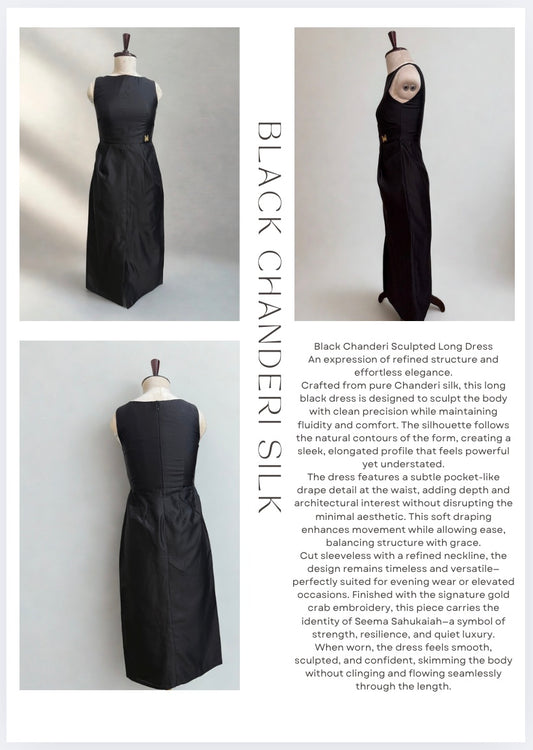 Black Chanderi Sculpted Long Dress