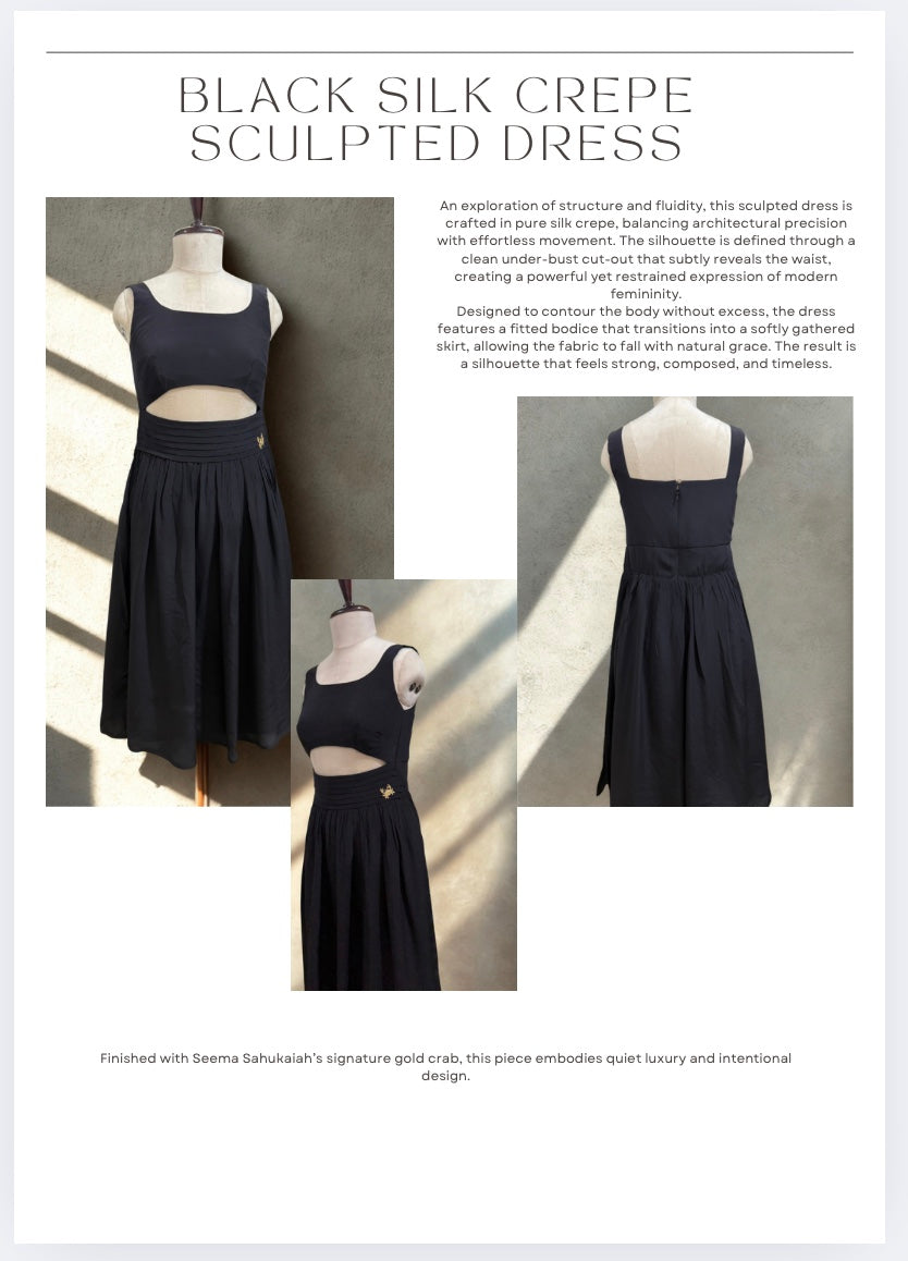 Black Silk Crepe Sculpted Dress