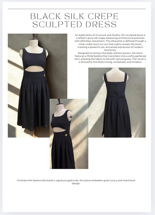 Black Silk Crepe Sculpted Dress